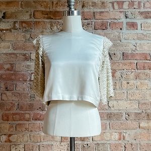 Pearl Encrusted Ivory Crop Top